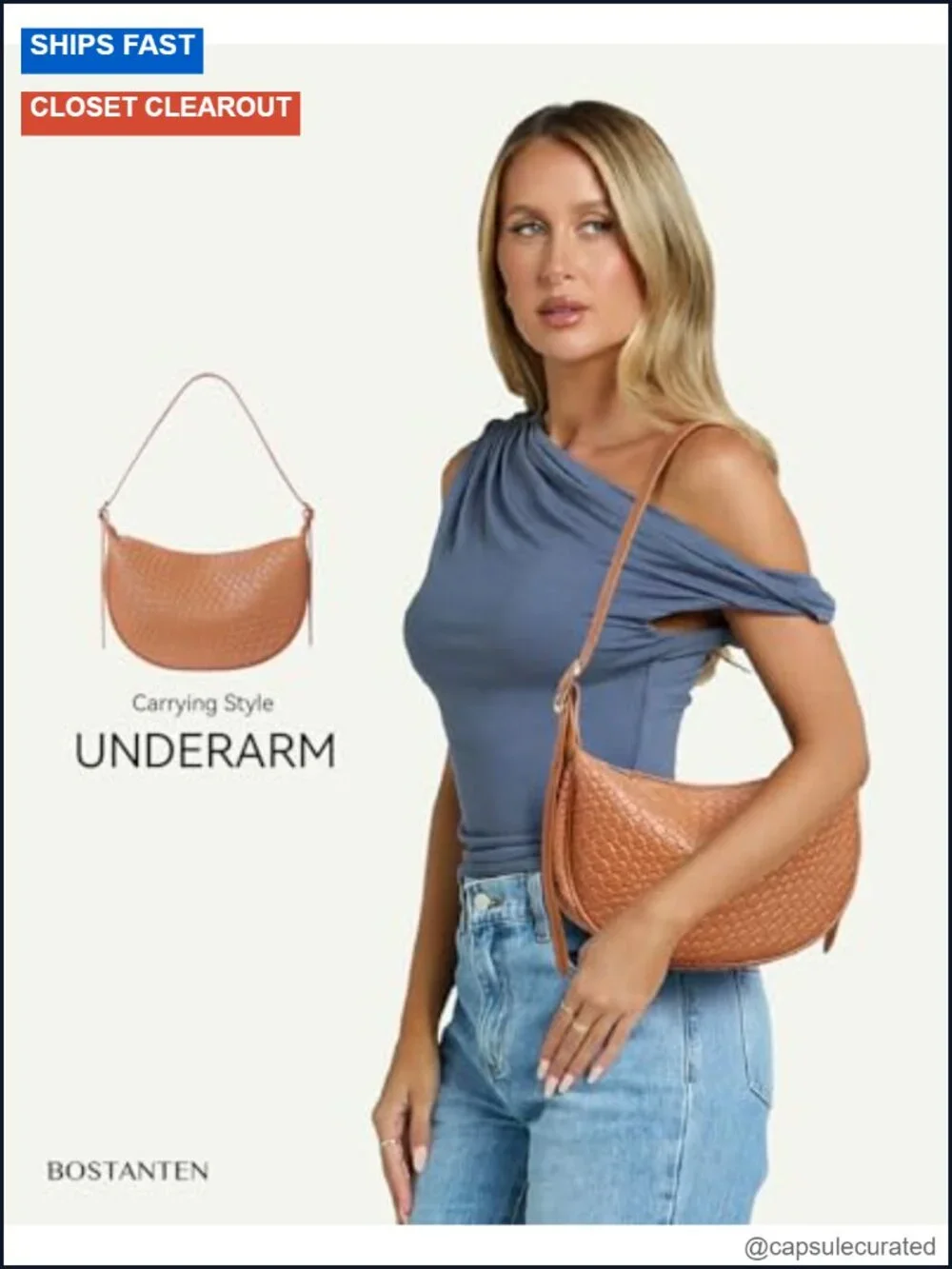 Vegan Leather Crescent Crossbody Hobo Bag with Adjustable Strap